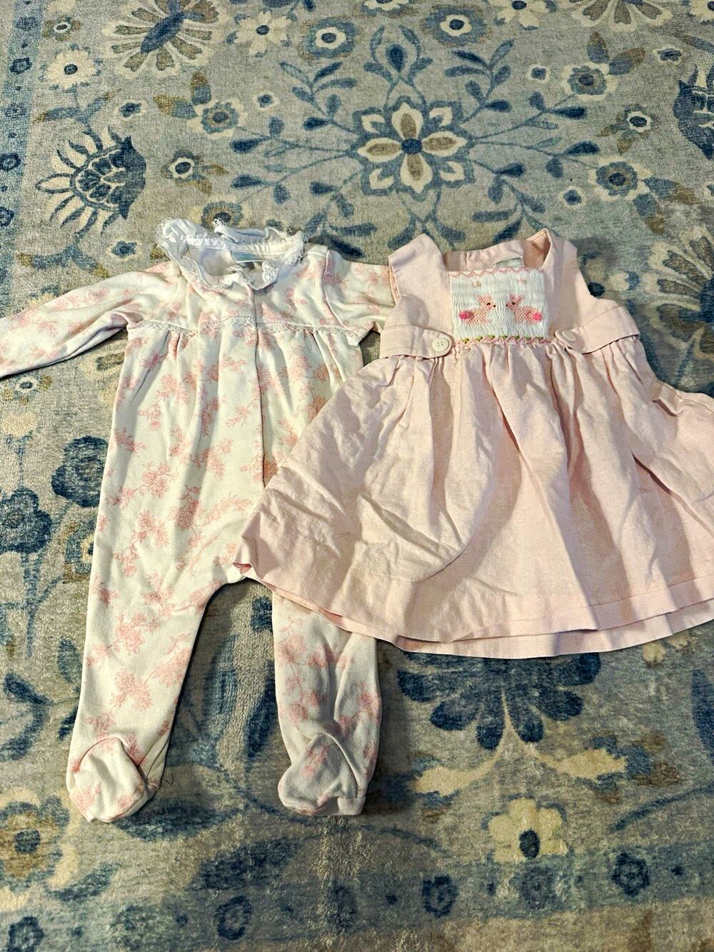 Edgehill Collection Smocked Embroidered Dress & Footed One-Piece 0-3M